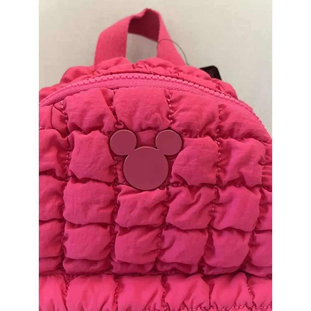 Disney Mickey Mouse Hot Pink Quilted Puffy Nylon Small Backpack NWT